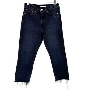Levi's Wedgie Button Fly Frayed Ankle Jeans Women's 26 Dark Wash Big E High Rise